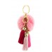 Key Chain - Rabbit Fur Pom Pom w/ Tassel - Pink - KC-YQ005PK